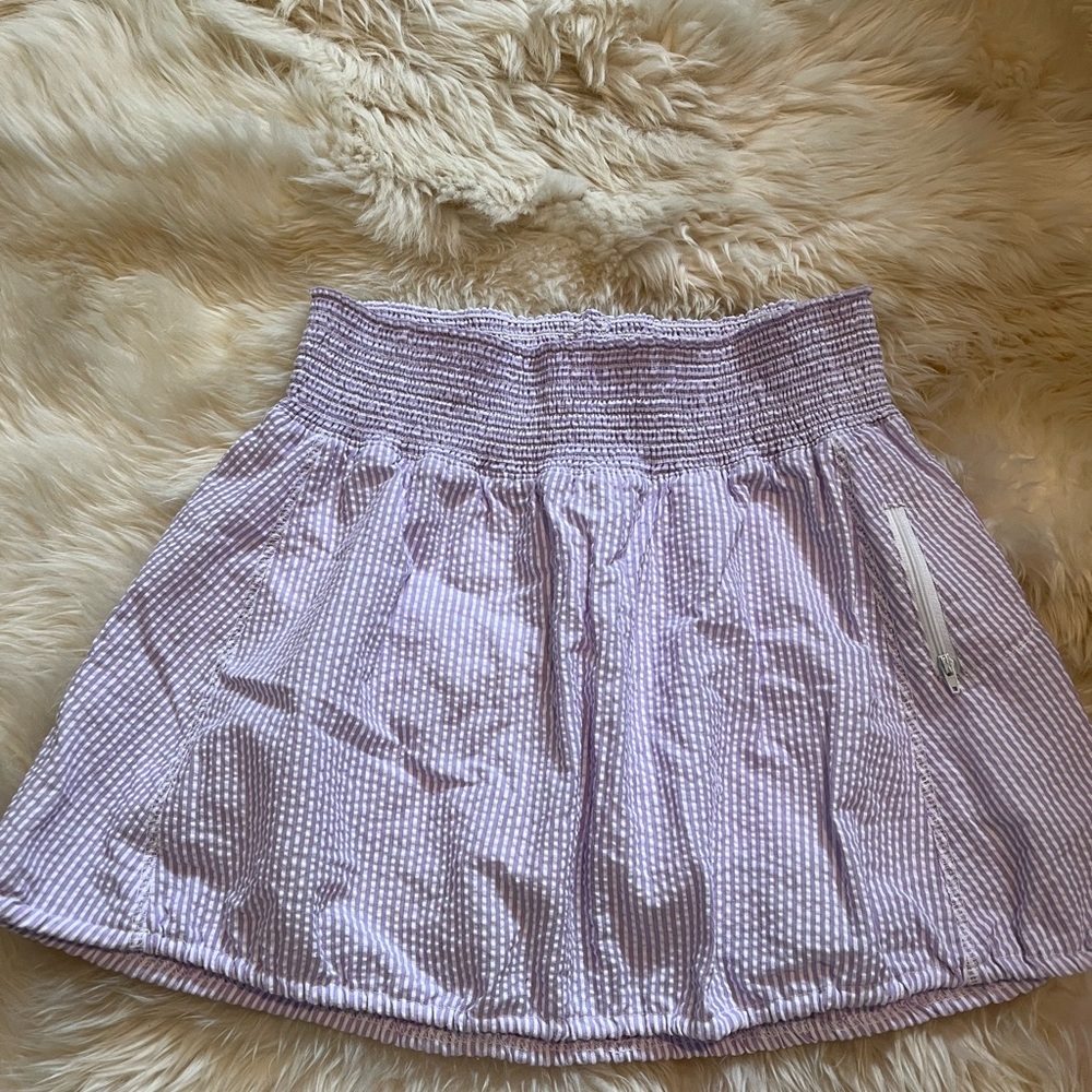 Smocked Waist Mini Skirt in Light Lavender Seersucker